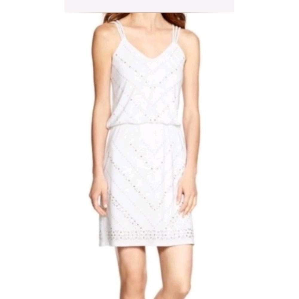 NWT WHBM White Sleeveless Strappy Dress Silver/Gold Studded Sz M Date Night